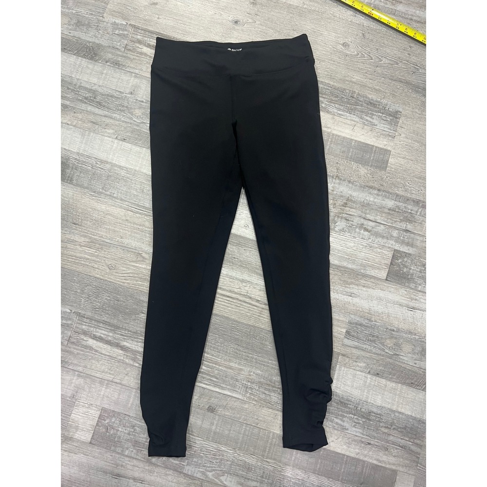 Gaiam Womens Black Ruched Ankle Yoga Leggings Size Large Athletic Tights